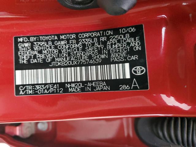 JTDKB20UX77574639 - 2007 TOYOTA PRIUS RED photo 12