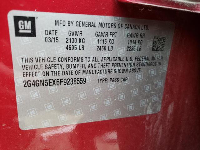 2G4GN5EX6F9238559 - 2015 BUICK REGAL PREMIUM RED photo 13