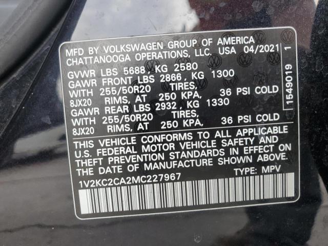 1V2KC2CA2MC227967 - 2021 VOLKSWAGEN ATLAS CROS SE BLACK photo 13