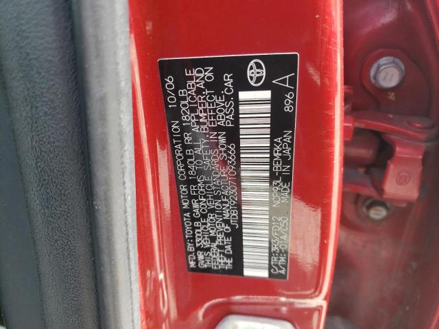 JTDBT923071093666 - 2007 TOYOTA YARIS RED photo 12