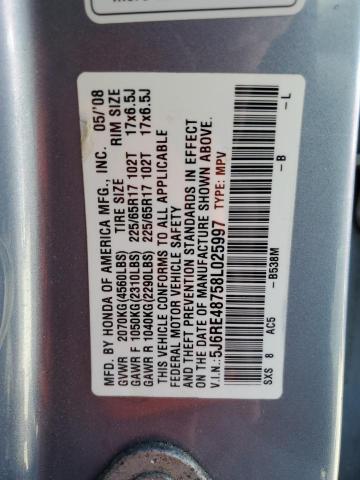 5J6RE48758L025997 - 2008 HONDA CR-V EXL SILVER photo 13