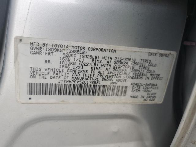 JTEHH20V520176981 - 2002 TOYOTA RAV4 SILVER photo 13