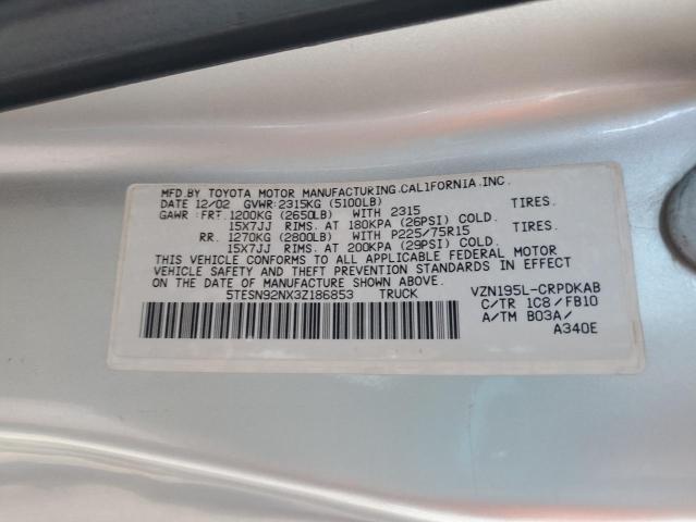 5TESN92NX3Z186853 - 2003 TOYOTA TACOMA XTRACAB PRERUNNER ნაცრისფერი ფოტო 12