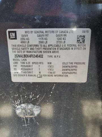 2GNALBEK4F6346402 - 2015 CHEVROLET EQUINOX LT CHARCOAL photo 12