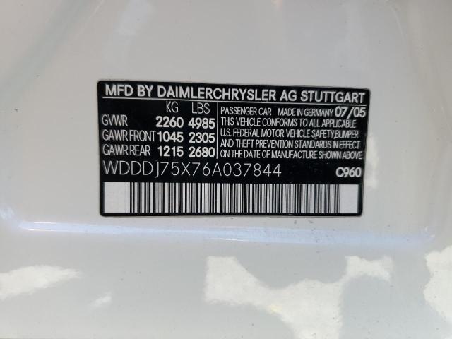 WDDDJ75X76A037844 - 2006 MERCEDES-BENZ CLS 500C WHITE photo 12