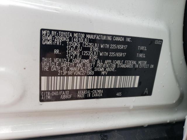 2T3P1RFV0NC271969 - 2022 TOYOTA RAV4 XLE WHITE photo 12