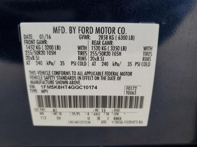 1FM5K8HT4GGC10174 - 2016 FORD EXPLORER PLATINUM BLUE photo 13