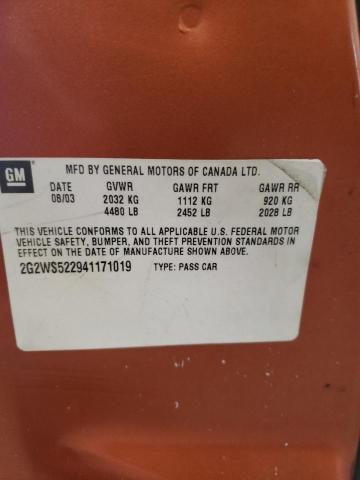 2G2WS522941171019 - 2004 PONTIAC GRAND PRIX GT2 ORANGE photo 10