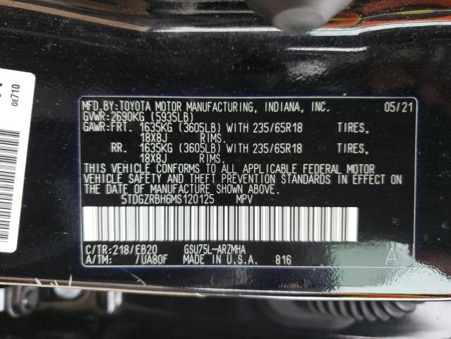 5TDGZRBH6MS120125 - 2021 TOYOTA HIGHLANDER XLE BLACK photo 13