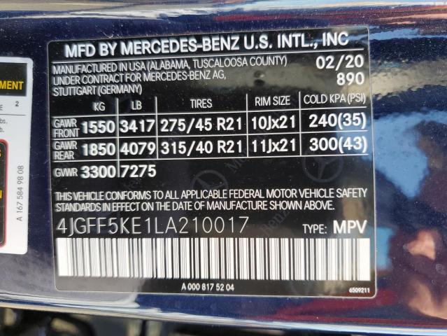 4JGFF5KE1LA210017 - 2020 MERCEDES-BENZ GLS 450 4MATIC BLUE photo 14