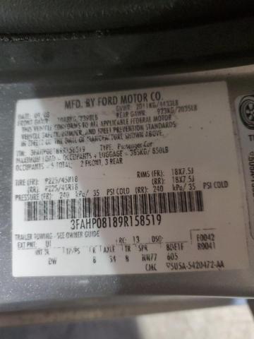 3FAHP08189R158519 - 2009 FORD FUSION SEL SILVER photo 12