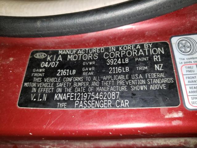 KNAFE121975462087 - 2007 KIA SPECTRA EX BURGUNDY photo 12