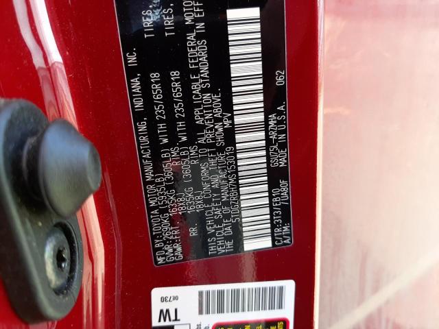 5TDGZRBH7MS153019 - 2021 TOYOTA HIGHLANDER XLE Bordo foto 12