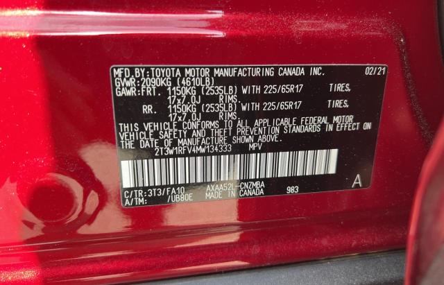 2T3W1RFV4MW134333 - 2021 TOYOTA RAV4 XLE BURGUNDY photo 10