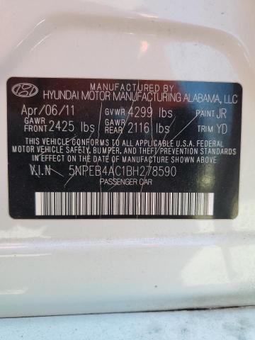 5NPEB4AC1BH278590 - 2011 HYUNDAI SONATA GLS WHITE photo 12