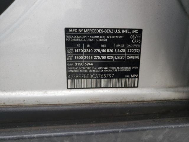 4JGBF7BE8CA765797 - 2012 MERCEDES-BENZ GL 450 4MATIC SILVER photo 13