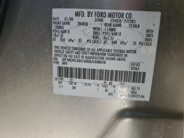 2FMDK39C08BA58609 - 2008 FORD EDGE LIMITED SILVER photo 12