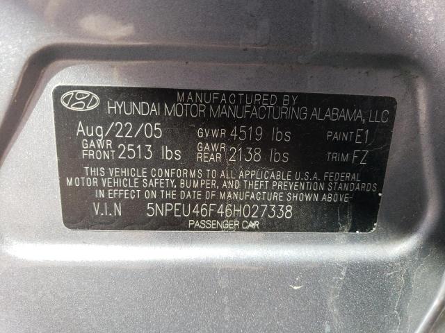 5NPEU46F46H027338 - 2006 HYUNDAI SONATA GLS SILVER photo 12