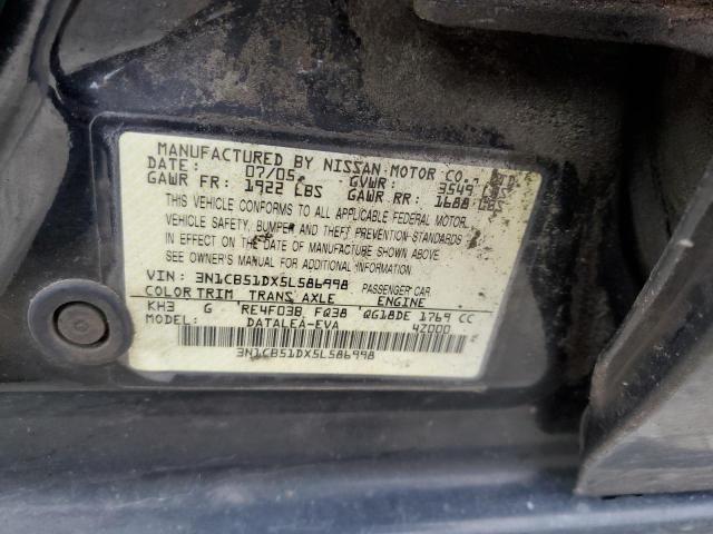 3N1CB51DX5L586998 - 2005 NISSAN SENTRA 1.8 BLACK photo 12