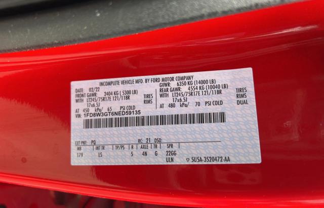 1FD8W3GT6NED59135 - 2022 FORD F350 SUPER DUTY RED photo 10