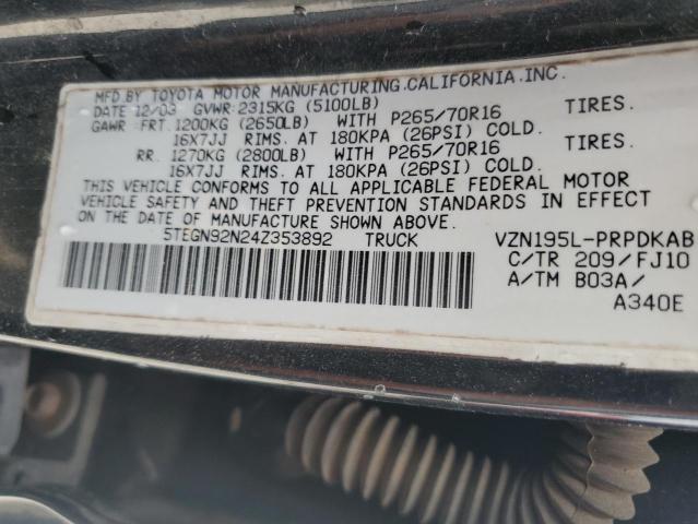 5TEGN92N24Z353892 - 2004 TOYOTA TACOMA DOUBLE CAB PRERUNNER BLACK photo 13
