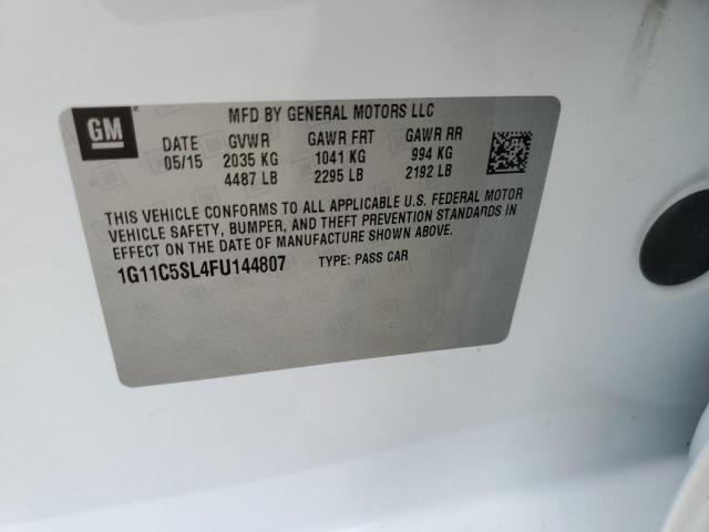 1G11C5SL4FU144807 - 2015 CHEVROLET MALIBU 1LT WHITE photo 13