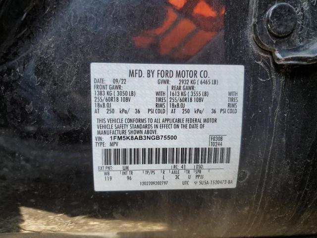 1FM5K8AB3NGB75500 - 2022 FORD EXPLORER POLICE INTERCEPTOR Qara foto 12