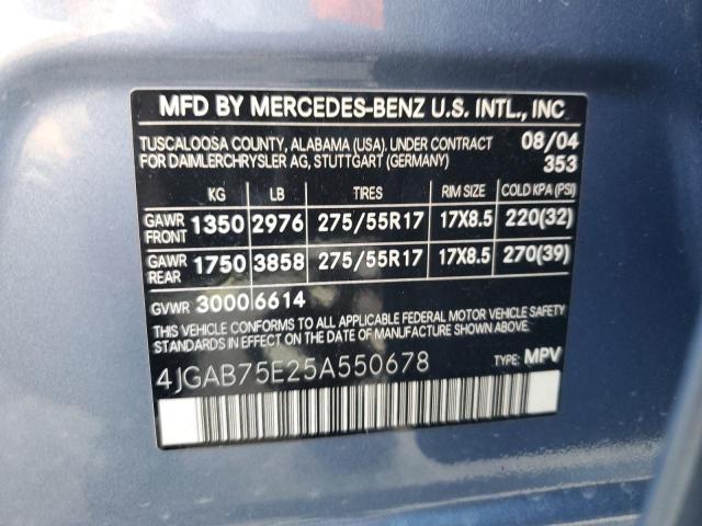 4JGAB75E25A550678 - 2005 MERCEDES-BENZ ML 500 BLUE photo 14