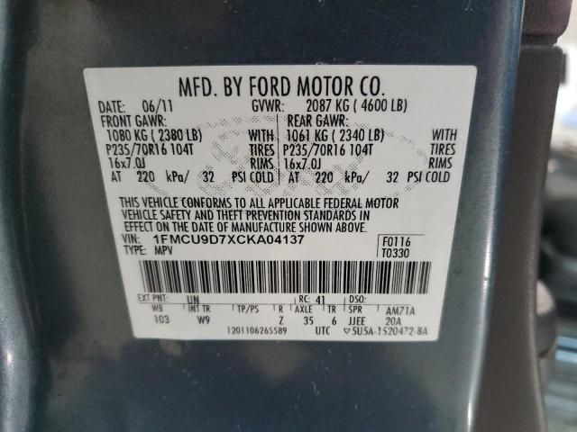 1FMCU9D7XCKA04137 - 2012 FORD ESCAPE XLT BLUE photo 13