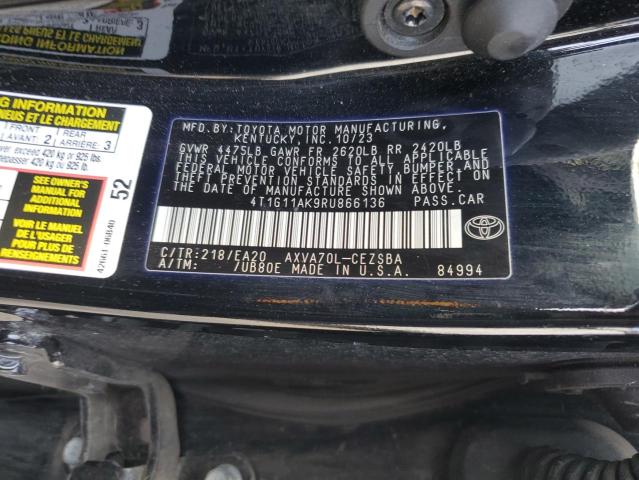 4T1G11AK9RU866136 - 2024 TOYOTA CAMRY SE NIGHT SHADE BLACK photo 13