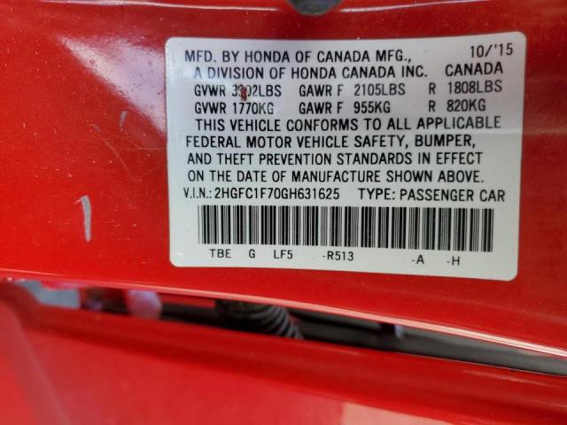 2HGFC1F70GH631625 - 2016 HONDA CIVIC EXL Qırmızı foto 12