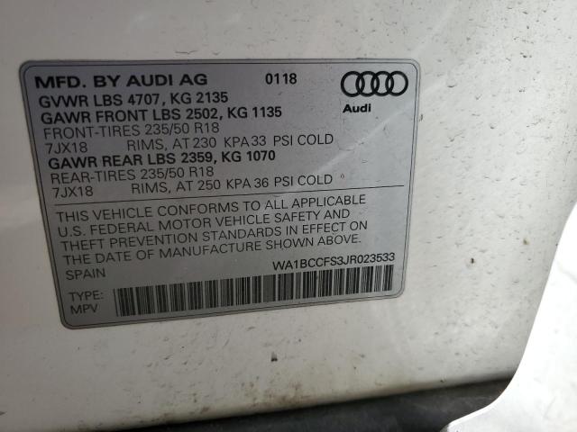 WA1BCCFS3JR023533 - 2018 AUDI Q3 PREMIUM WHITE photo 13