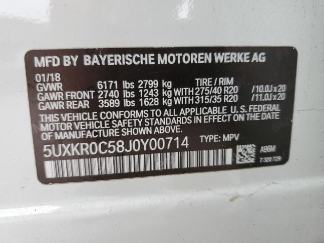 5UXKR0C58J0Y00714 - 2018 BMW X5 XDRIVE35I WHITE photo 13