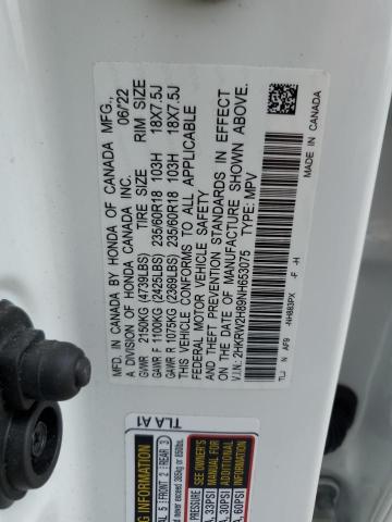 2HKRW2H89NH653075 - 2022 HONDA CR-V EXL WHITE photo 12