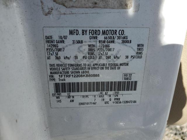 1FTRF12208KB80588 - 2008 FORD F150 WHITE photo 12