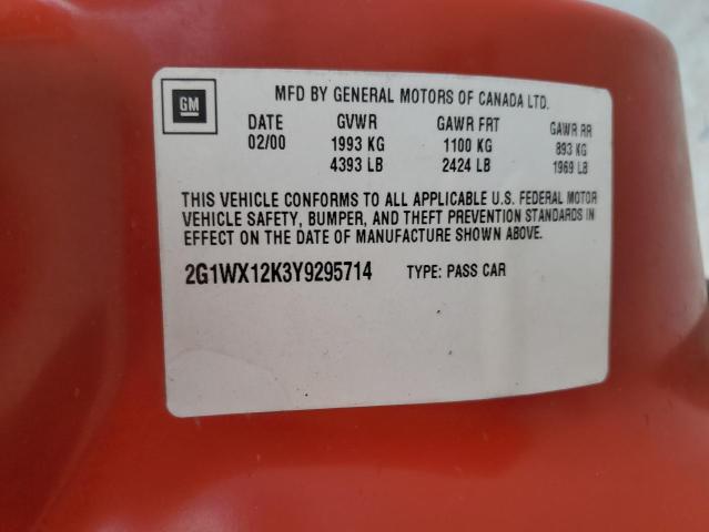 2G1WX12K3Y9295714 - 2000 CHEVROLET MONTE CARL SS RED photo 12