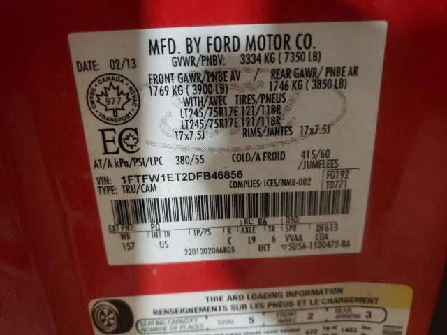 1FTFW1ET2DFB46856 - 2013 FORD F150 SUPERCREW RED photo 12