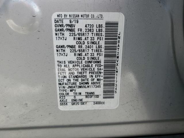 JN8AT2MVXLW117345 - 2020 NISSAN ROGUE S SILVER photo 13