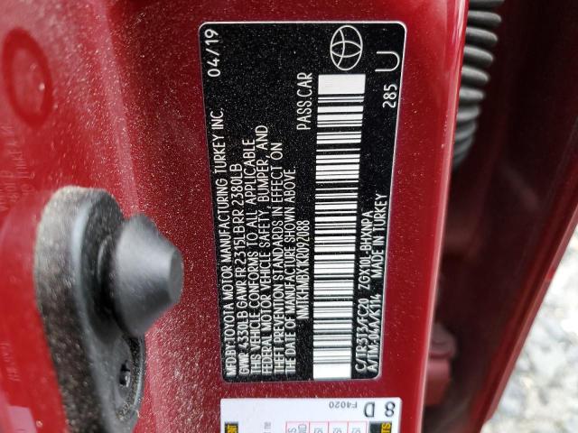 NMTKHMBX1KR092088 - 2019 TOYOTA C-HR XLE RED photo 12