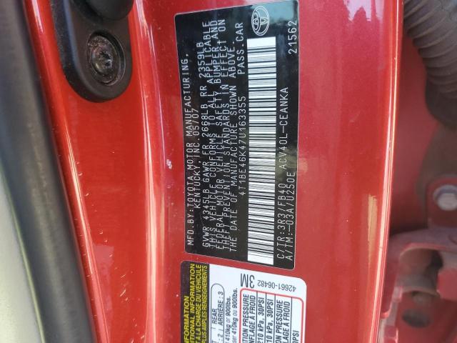 4T1BE46K47U163355 - 2007 TOYOTA CAMRY CE RED photo 13