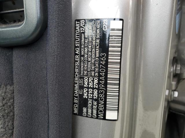 WDBNG83J94A407463 - 2004 MERCEDES-BENZ S 430 4MATIC GRAY photo 12