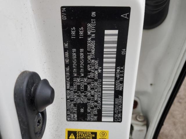 5TDJKRFH3ES070113 - 2014 TOYOTA HIGHLANDER XLE Ağ foto 12