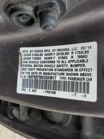 19XFB2F50EE024817 - 2014 HONDA CIVIC LX GRAY photo 13