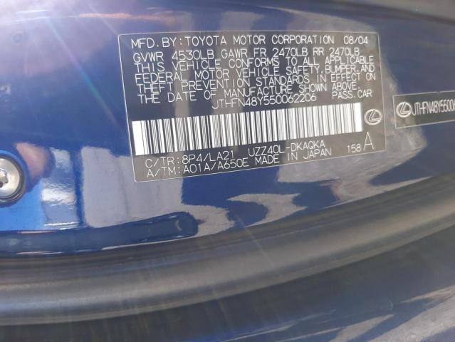 JTHFN48Y550062206 - 2005 LEXUS SC 430 BLUE photo 12