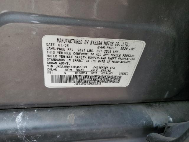 JNKAJ09F88M355333 - 2008 INFINITI EX35 BASE GRAY photo 12