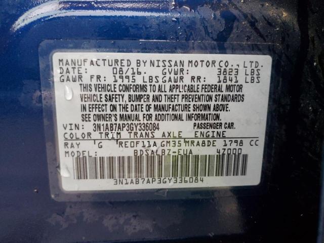 3N1AB7AP3GY336084 - 2016 NISSAN SENTRA S BLUE photo 13