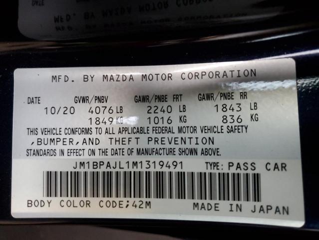 JM1BPAJL1M1319491 - 2021 MAZDA 3 BLUE photo 12