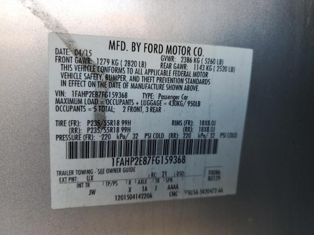 1FAHP2E87FG159368 - 2015 FORD TAURUS SEL SILVER photo 12