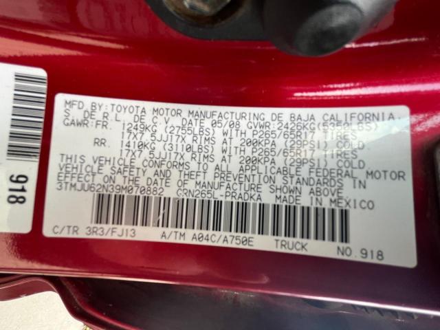 3TMJU62N39M070882 - 2009 TOYOTA TACOMA DOUBLE CAB PRERUNNER BURGUNDY photo 10