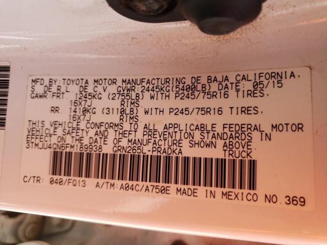 3TMJU4GN6FM189938 - 2015 TOYOTA TACOMA DOUBLE CAB PRERUNNER WHITE photo 13